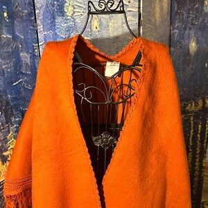 Vibrant Rust Burnt Orange Fringed Opera Cape South American